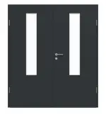 Frontansicht von GARANT Doppelflügeltür inkl. Zarge U12000SD Vulkanschwarz GHK08 mit Lichtausschnitt LA-5 mittig