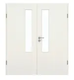 Frontansicht von GARANT Doppelflügeltür inkl. Zarge Weiß Struktur Premium GCK08 mit Lichtausschnitt LA-5 schlossseitig