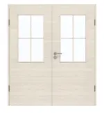 Frontansicht von GARANT Doppelflügeltür inkl. Zarge Quer Authentic Perl GCK08 mit Lichtausschnitt LA-6 Sprosse SP0