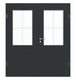 Frontansicht von GARANT Doppelflügeltür inkl. Zarge U12000SD Vulkanschwarz GHK08 mit Lichtausschnitt LA-6 Sprosse SP0