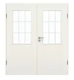 Frontansicht von GARANT Doppelflügeltür inkl. Zarge Weiß Struktur Premium GCK08 mit Lichtausschnitt LA-6 Sprosse SP2