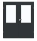 Frontansicht von GARANT Doppelflügeltür inkl. Zarge U12000SD Vulkanschwarz GHK08 mit Lichtausschnitt LA-6