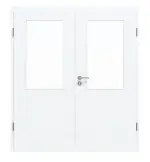 Frontansicht von CLASSEN Doppelflügeltür Weiß Struktur CPL 4.2 mit Lichtausschnitt mit Zarge