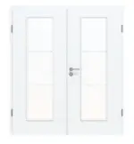 Frontansicht von CLASSEN Doppelflügeltür Weiß Struktur CPL 4.5 mit Lichtausschnitt mit Zarge