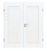 Frontansicht von CLASSEN Doppelflügeltür Weiß Struktur CPL 4.9 mit Lichtausschnitt mit Zarge