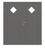 Frontansicht von Huga Doppelflügeltür Signum 16 Hygge grau RAL 7037 Lack Concept mit Lichtausschnitt LA 6 Raute mit Zarge