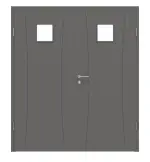 Frontansicht von HÖRMANN Doppelflügeltür Groove 20 Staubgrau RAL 7037 Lack DesignLine mit Lichtausschnitt LA 14 mit Zarge