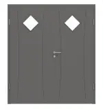 Frontansicht von Huga Doppelflügeltür Signum 20 Hygge grau RAL 7037 Lack Concept mit Lichtausschnitt LA 6 Raute mit Zarge