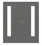 Frontansicht von Huga Doppelflügeltür Signum 27 Hygge grau RAL 7037 Lack Concept mit Lichtausschnitt LA 24 bandseitig mit Zarge