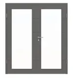 Frontansicht von Huga Doppelflügeltür Signum 27 Hygge grau RAL 7037 Lack Concept mit Lichtausschnitt LA 27 mit Zarge