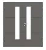 Frontansicht von Huga Doppelflügeltür Signum 31 Hygge grau RAL 7037 Lack Concept mit Lichtausschnitt LA 24 schlossseitig mit Zarge