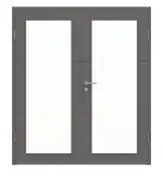Frontansicht von Huga Doppelflügeltür Signum 31 Hygge grau RAL 7037 Lack Concept mit Lichtausschnitt LA 27 mit Zarge