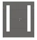 Frontansicht von Huga Doppelflügeltür Signum 34 Hygge grau RAL 7037 Lack Concept mit Lichtausschnitt LA 24 bandseitig mit Zarge