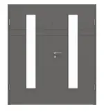 Frontansicht von Huga Doppelflügeltür Signum 78 Hygge grau RAL 7037 Lack Concept mit Lichtausschnitt LA 24 mittig mit Zarge