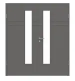 Frontansicht von Huga Doppelflügeltür Signum 78 Hygge grau RAL 7037 Lack Concept mit Lichtausschnitt LA 24 schlossseitig mit Zarge