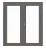 Frontansicht von Huga Doppelflügeltür Signum 78 Hygge grau RAL 7037 Lack Concept mit Lichtausschnitt LA 27 mit Zarge