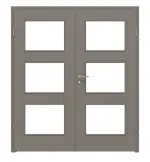 Frontansicht von LEBO Doppelflügeltür Strukturiert Taupe Versio mit Lichtausschnitt LA 11 inkl. Zarge