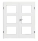 Frontansicht von LEBO Doppelflügeltür Strukturiert Weiß ähnl. RAL 9016 Versio mit Lichtausschnitt LA 11 inkl. Zarge