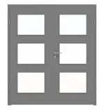 Frontansicht von LEBO Doppelflügeltür Ultramatt Hygge Grau ähnl. RAL 7037 Versio mit Lichtausschnitt LA 11 inkl. Zarge