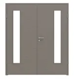 Frontansicht von LEBO Doppelflügeltür Strukturiert Taupe Versio mit Lichtausschnitt LA 24 bandseitig inkl. Zarge