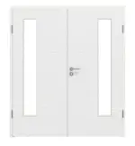 Frontansicht von LEBO Doppelflügeltür Strukturiert Weiß ähnl. RAL 9016 Versio mit Lichtausschnitt LA 24 bandseitig inkl. Zarge