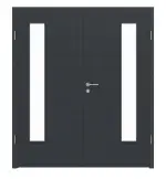 Frontansicht von LEBO Doppelflügeltür Cotton Like Anthrazit ähnl. RAL 7016 Versio mit Lichtausschnitt LA 24 bandseitig inkl. Zarge