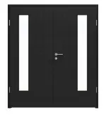 Frontansicht von LEBO Doppelflügeltür Cotton Like Schwarz ähnl. RAL 9005 Versio mit Lichtausschnitt LA 24 bandseitig inkl. Zarge