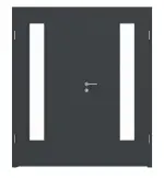 Frontansicht von LEBO Doppelflügeltür Ultramatt Anthrazit ähnl. RAL 7016 Versio mit Lichtausschnitt LA 24 bandseitig inkl. Zarge