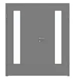 Frontansicht von LEBO Doppelflügeltür Ultramatt Hygge Grau ähnl. RAL 7037 Versio mit Lichtausschnitt LA 24 bandseitig inkl. Zarge