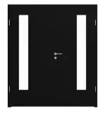 Frontansicht von LEBO Doppelflügeltür Ultramatt Schwarz ähnl. RAL 9005 Versio mit Lichtausschnitt LA 24 bandseitig inkl. Zarge