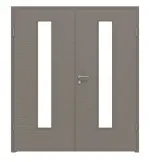 Frontansicht von LEBO Doppelflügeltür Strukturiert Taupe Versio mit Lichtausschnitt LA 24 mittig inkl. Zarge