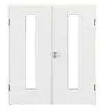 Frontansicht von LEBO Doppelflügeltür Strukturiert Weiß ähnl. RAL 9016 Versio mit Lichtausschnitt LA 24 mittig inkl. Zarge