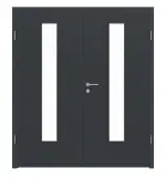 Frontansicht von LEBO Doppelflügeltür Cotton Like Anthrazit ähnl. RAL 7016 Versio mit Lichtausschnitt LA 24 mittig inkl. Zarge