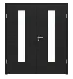 Frontansicht von LEBO Doppelflügeltür Cotton Like Schwarz ähnl. RAL 9005 Versio mit Lichtausschnitt LA 24 mittig inkl. Zarge