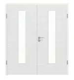 Frontansicht von LEBO Doppelflügeltür Cotton Like Weiß ähnl. RAL 9016 Versio mit Lichtausschnitt LA 24 mittig inkl. Zarge