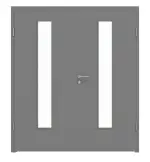 Frontansicht von LEBO Doppelflügeltür Ultramatt Hygge Grau ähnl. RAL 7037 Versio mit Lichtausschnitt LA 24 mittig inkl. Zarge