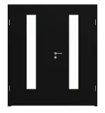 Frontansicht von LEBO Doppelflügeltür Ultramatt Schwarz ähnl. RAL 9005 Versio mit Lichtausschnitt LA 24 mittig inkl. Zarge