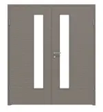 Frontansicht von LEBO Doppelflügeltür Strukturiert Taupe Versio mit Lichtausschnitt LA 24 schlossseitig inkl. Zarge