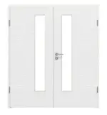 Frontansicht von LEBO Doppelflügeltür Strukturiert Weiß ähnl. RAL 9016 Versio mit Lichtausschnitt LA 24 schlossseitig inkl. Zarge