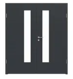 Frontansicht von LEBO Doppelflügeltür Cotton Like Anthrazit ähnl. RAL 7016 Versio mit Lichtausschnitt LA 24 schlossseitig inkl. Zarge
