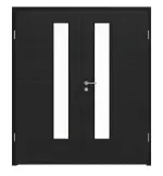 Frontansicht von LEBO Doppelflügeltür Cotton Like Schwarz ähnl. RAL 9005 Versio mit Lichtausschnitt LA 24 schlossseitig inkl. Zarge