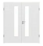 Frontansicht von LEBO Doppelflügeltür Cotton Like Weiß ähnl. RAL 9016 Versio mit Lichtausschnitt LA 24 schlossseitig inkl. Zarge