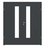 Frontansicht von LEBO Doppelflügeltür Ultramatt Anthrazit ähnl. RAL 7016 Versio mit Lichtausschnitt LA 24 schlossseitig inkl. Zarge