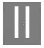 Frontansicht von LEBO Doppelflügeltür Ultramatt Hygge Grau ähnl. RAL 7037 Versio mit Lichtausschnitt LA 24 schlossseitig inkl. Zarge