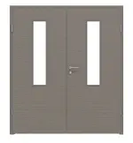 Frontansicht von LEBO Doppelflügeltür Strukturiert Taupe Versio mit Lichtausschnitt LA 4 mittig inkl. Zarge