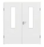 Frontansicht von LEBO Doppelflügeltür Strukturiert Weiß ähnl. RAL 9016 Versio mit Lichtausschnitt LA 4 mittig inkl. Zarge