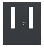 Frontansicht von LEBO Doppelflügeltür Cotton Like Anthrazit ähnl. RAL 7016 Versio mit Lichtausschnitt LA 4 mittig inkl. Zarge