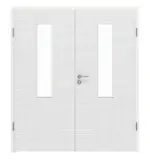 Frontansicht von LEBO Doppelflügeltür Cotton Like Weiß ähnl. RAL 9016 Versio mit Lichtausschnitt LA 4 mittig inkl. Zarge