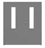 Frontansicht von LEBO Doppelflügeltür Ultramatt Hygge Grau ähnl. RAL 7037 Versio mit Lichtausschnitt LA 4 mittig inkl. Zarge