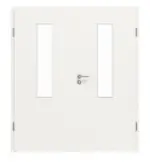 Frontansicht von LEBO Doppelflügeltür Ultramatt Weiß ähnl. RAL 9016 Versio mit Lichtausschnitt LA 4 mittig inkl. Zarge